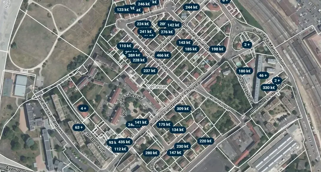 Estimations immobilières 2025 : prix au m² à Chalon-sur-Saône, quartier Bellevue